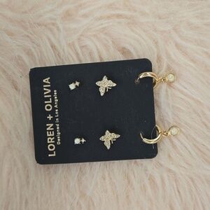 LOREN OLIVIA Gold-tone Set Of 3 Pairs of Earrings | New!​